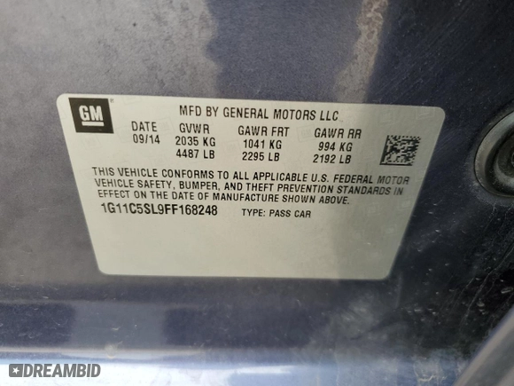 2015 Chevrolet Malibu LT with VIN 1G11C5SL9FF168248, listed as a Copart auction lot 50920685 with 125,087 mi miles and Salvage Title. Bid and sale history available at carsss.com. Image 12.