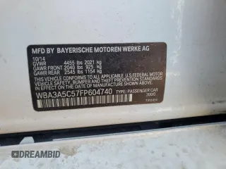 2015 BMW 3 Series 328i with VIN WBA3A5C57FP604740, listed as a Copart auction lot 49156665 with 74,084 mi miles and Salvage Title. Bid and sale history available at carsss.com. Image 14.