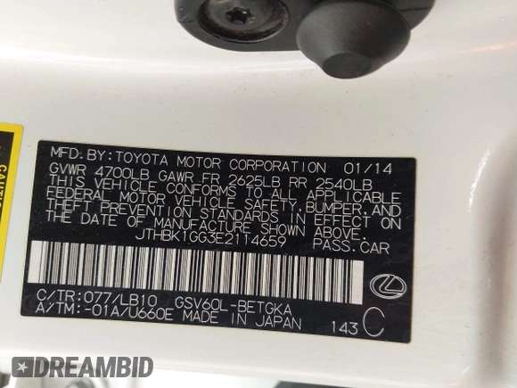 2014 Lexus ES 330 z VIN JTHBK1GG3E2114659, wystawiony jako IAAI lot #42366404 z przebiegiem 166 489 mil mil oraz . Historia ofert i sprzedaży dostępna na DreamBid. Obrazek 9.