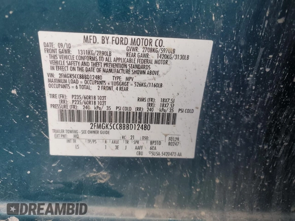 2011 Ford Flex SEL with VIN 2FMGK5CC8BBD12480, listed as a Copart auction lot 44157285 with 200,830 mi miles and Non Repairable. Bid and sale history available at carsss.com. Image 13.