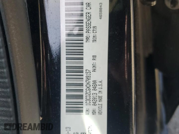 2013 Dodge Avenger SXT with VIN 1C3CDZCGXDN709157, listed as a Copart auction lot 56913975 with 119,260 mi miles and Salvage title. Bid and sale history available at DreamBid. Image 13.