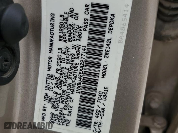 2010 Toyota Corolla with VIN 1NXBU4EEXAZ277141, listed as a Copart auction lot 54261755 with 218,184 mi miles and Clean Title. Bid and sale history available at carsss.com. Image 13.