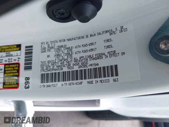 2023 Toyota Tacoma SR с VIN 3TMCZ5AN3PM649180, выставлен на аукционе IAAI как лот 42418511 с пробегом 11 275 миль миль и . История ставок и продаж доступна на DreamBid. Изображение 9.