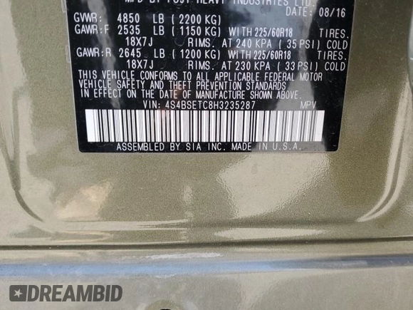 2017 Subaru Outback Touring with VIN 4S4BSETC8H3235287, listed as a Copart auction lot 62424945 with 59,135 mi miles and Salvage title. Bid and sale history available at DreamBid. Image 13.