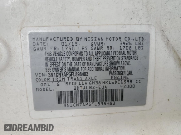 2015 Nissan Versa SV z VIN 3N1CN7AP5FL898483, wystawiony jako Copart lot #53100565 z przebiegiem 173 488 mil mil oraz Szkoda całkowita • Salvage title. Historia ofert i sprzedaży dostępna na DreamBid. Obrazek 13.