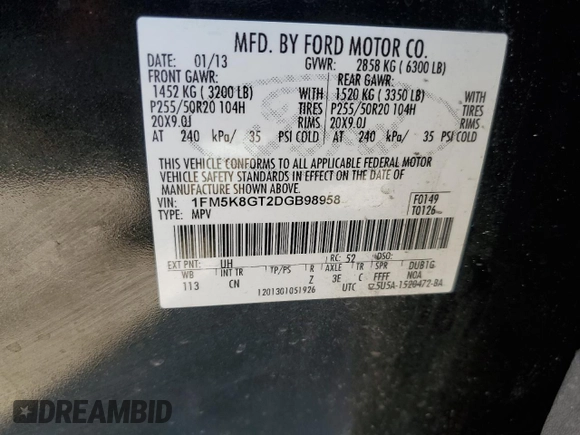 2013 Ford Explorer Sport with VIN 1FM5K8GT2DGB98958, listed as a Copart auction lot 47247475 with 145,464 mi miles and Salvage Title. Bid and sale history available at carsss.com. Image 15.