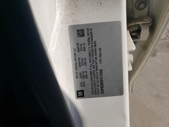2015 Buick Verano Group with VIN 1G4PS5SK5F4172445, listed as a Copart auction lot 52324615 with 51,469 mi miles and Salvage title. Bid and sale history available at DreamBid. Image 12.
