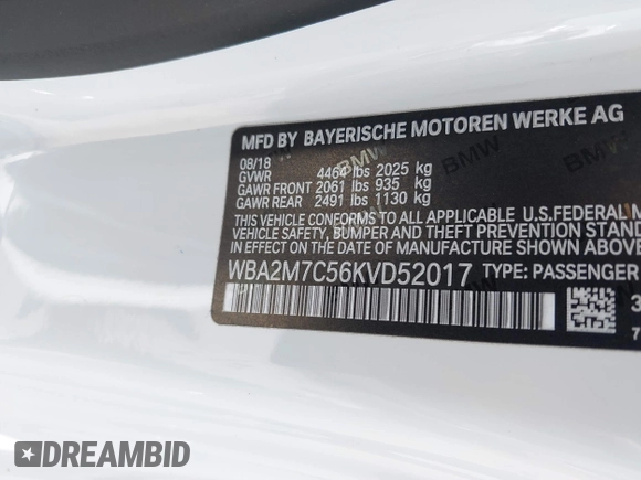 2019 BMW 2 Series 230i with VIN WBA2M7C56KVD52017, listed as a IAAI auction lot 41922976 with 42,194 mi miles and . Bid and sale history available at carsss.com. Image 9.