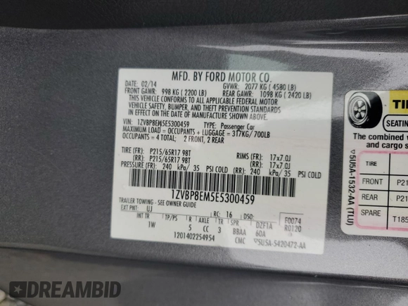 2014 Ford Mustang V6 with VIN 1ZVBP8EM5E5300459, listed as a Copart auction lot 85114284 with 132,059 mi miles and Salvage Title. Bid and sale history available at carsss.com. Image 13.