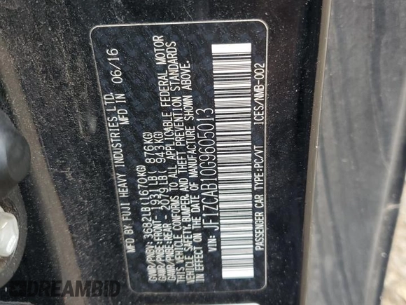 2016 Subaru BRZ Premium with VIN JF1ZCAB10G9605013, listed as a Copart auction lot 71466524 with 141,747 mi miles and Salvage Title. Bid and sale history available at DreamBid. Image 15.