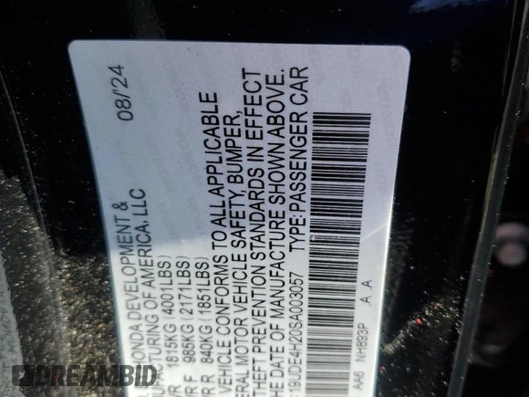 2025 Acura Integra with VIN 19UDE4H20SA003057, listed as a Copart auction lot 44174585 with 14,396 mi miles and Salvage Title. Bid and sale history available at DreamBid. Image 12.