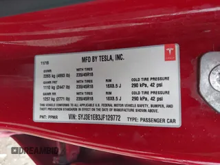 2018 Tesla Model 3 Long Range Battery with VIN 5YJ3E1EB3JF129772, listed as a IAAI auction lot 42017305 with 103,825 mi miles and . Bid and sale history available at DreamBid. Image 9.