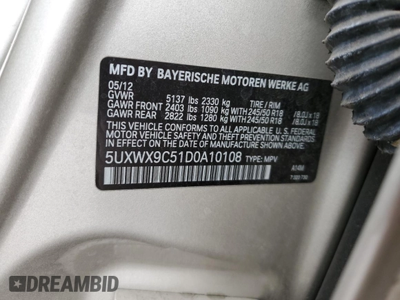 2013 BMW X3 xDrive28i with VIN 5UXWX9C51D0A10108, listed as a Copart auction lot 45719355 with 181,573 mi miles and Salvage Title. Bid and sale history available at carsss.com. Image 14.