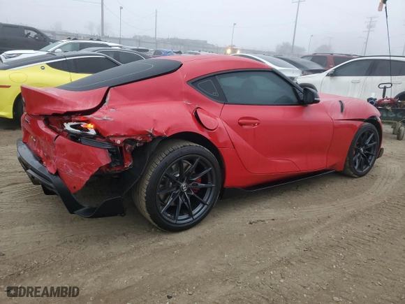 2023 Toyota GR Supra 3.0 with VIN WZ1DB0G08PW056651, listed as a Copart auction lot 85150754 with 31,194 mi miles and Salvage Title. Bid and sale history available at carsss.com. Image 3.