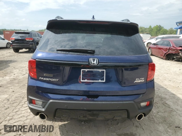 2023 Honda Passport Elite with VIN 5FNYF8H07PB036929, listed as a Copart auction lot 55981185 with 27,523 mi miles and Salvage title. Bid and sale history available at DreamBid. Image 6.