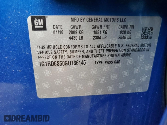 2016 Chevrolet Volt Premier with VIN 1G1RD6S50GU136146, listed as a Copart auction lot 46098115 with 73,202 mi miles and Salvage Title. Bid and sale history available at carsss.com. Image 12.