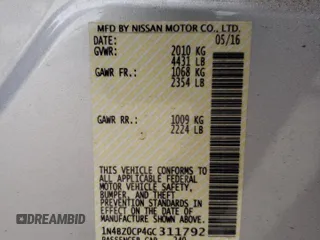 2016 Nissan LEAF S with VIN 1N4BZ0CP4GC311792, listed as a Copart auction lot 46925903 with 0 mi miles. Bid and sale history available at carsss.com. Image 14.