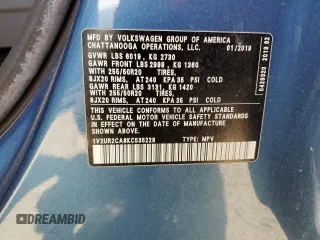 2019 Volkswagen Atlas SE z VIN 1V2UR2CA8KC535228, wystawiony jako Copart lot #57141415 z przebiegiem 54 742 mil mil oraz Szkoda całkowita • Salvage title. Historia ofert i sprzedaży dostępna na DreamBid. Obrazek 13.