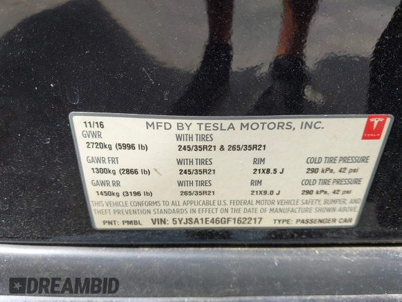 2016 Tesla Model S 90D z VIN 5YJSA1E46GF162217, wystawiony jako IAAI lot #42502493 z przebiegiem Nie podano mil oraz . Historia ofert i sprzedaży dostępna na DreamBid. Obrazek 9.