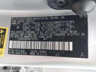 2013 Toyota Highlander with VIN 5TDZK3EHXDS103043, listed as a IAAI auction lot 41889515 with 83,976 mi miles. Bid and sale history available at carsss.com. Image 9.