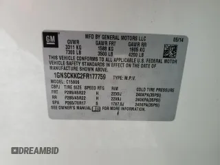 2015 Chevrolet Suburban LTZ with VIN 1GNSCKKC2FR177759, listed as a Copart auction lot 50919105 with 87,793 mi miles and Salvage Title. Bid and sale history available at DreamBid. Image 14.