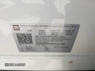 2022 Chevrolet Blazer LT with VIN 3GNKBDRS6NS147946, listed as a IAAI auction lot 42022497 with 50,608 mi miles and . Bid and sale history available at DreamBid. Image 9.