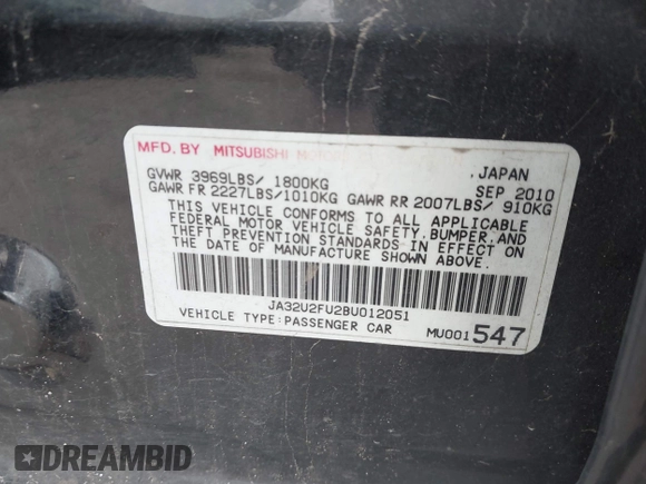 2011 Mitsubishi Lancer ES with VIN JA32U2FU2BU012051, listed as a IAAI auction lot 42013721 with 126,730 mi miles and . Bid and sale history available at DreamBid. Image 9.