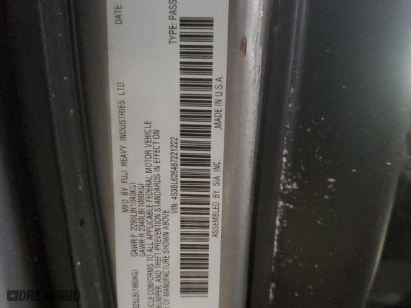 2008 Subaru Legacy (Natl) Ltd with VIN 4S3BL626487221222, listed as a Copart auction lot 43986135 with 0 miles and Salvage Title. Bid and sale history available at carsss.com. Image 12.