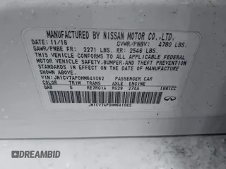 2017 Infiniti Q50 2.0t with VIN JN1CV7AP0HM641062, listed as a IAAI auction lot 41380194 with 114,813 mi miles and . Bid and sale history available at DreamBid. Image 9.