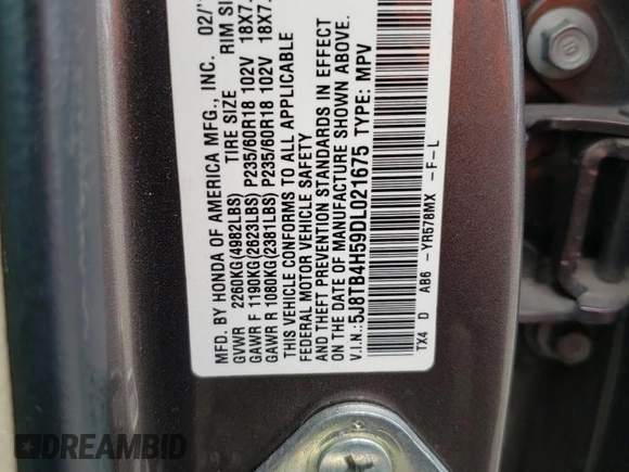 2013 Acura RDX Tech with VIN 5J8TB4H59DL021675, listed as a Copart auction lot 66202874 with 181,043 mi miles and Salvage Title. Bid and sale history available at carsss.com. Image 12.
