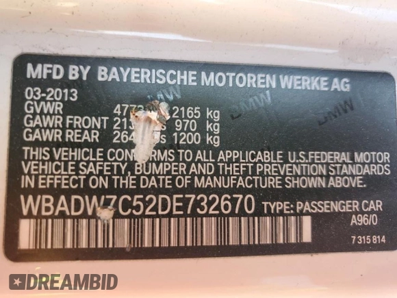 2013 BMW 3 Series 328i with VIN WBADW7C52DE732670, listed as a Copart auction lot 80785864 with 111,025 mi miles and Salvage Title. Bid and sale history available at carsss.com. Image 12.