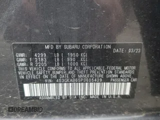 2023 Subaru Impreza with VIN 4S3GKAB65P3605429, listed as a Copart auction lot 63278595 with 27,766 mi miles and Salvage title. Bid and sale history available at DreamBid. Image 12.