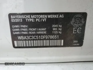 2013 BMW 3 Series 320i xDrive with VIN WBA3C3C51DF978651, listed as a Copart auction lot 58507915 with 117,025 mi miles and Salvage title. Bid and sale history available at DreamBid. Image 12.