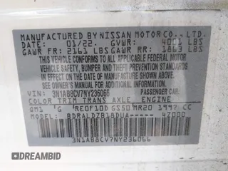 2022 Nissan Sentra SV with VIN 3N1AB8CV7NY236066, listed as a IAAI auction lot 41950876 with 26,067 mi miles. Bid and sale history available at carsss.com. Image 9.