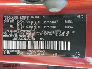 2022 Toyota 4Runner SR5 with VIN JTEEU5JR7N5255884, listed as a Copart auction lot 46951615 with 85,727 mi miles and Salvage Title. Bid and sale history available at carsss.com. Image 12.