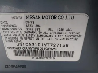 2000 Nissan Maxima GXE z VIN JN1CA31D1YT727156, wystawiony jako IAAI lot #42145772 z przebiegiem 208 427 mil mil oraz . Historia ofert i sprzedaży dostępna na DreamBid. Obrazek 9.