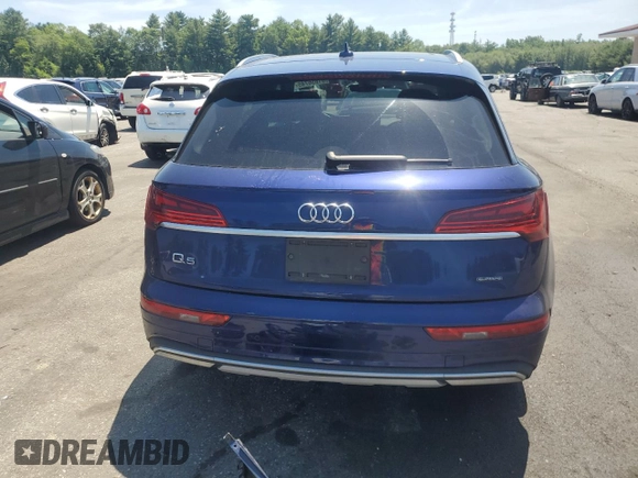 2021 Audi Q5 Premium Plus with VIN WA1BAAFY9M2108985, listed as a Copart auction lot 61656745 with 57,572 mi miles and Salvage title. Bid and sale history available at DreamBid. Image 6.