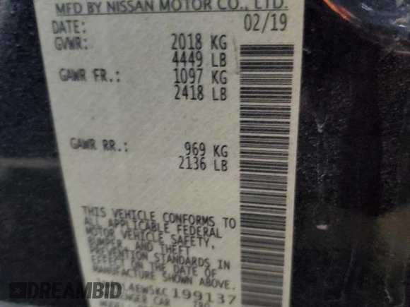 2019 Nissan Altima SL with VIN 1N4BL4EW5KC199137, listed as a Copart auction lot 41741465 with Not Provided miles and Salvage Title. Bid and sale history available at carsss.com. Image 12.