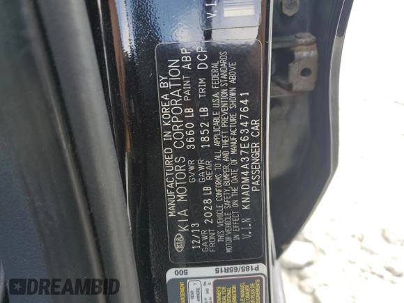 2014 Kia Rio LX with VIN KNADM4A37E6347641, listed as a Copart auction lot 55149355 with 147,810 mi miles and Clean Title. Bid and sale history available at DreamBid. Image 12.