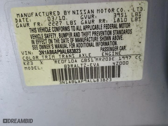 2010 Nissan Sentra 2.0 S with VIN 3N1AB6AP9AL683823, listed as a Copart auction lot 53914325 with 149,125 mi miles and Clean Title. Bid and sale history available at carsss.com. Image 12.