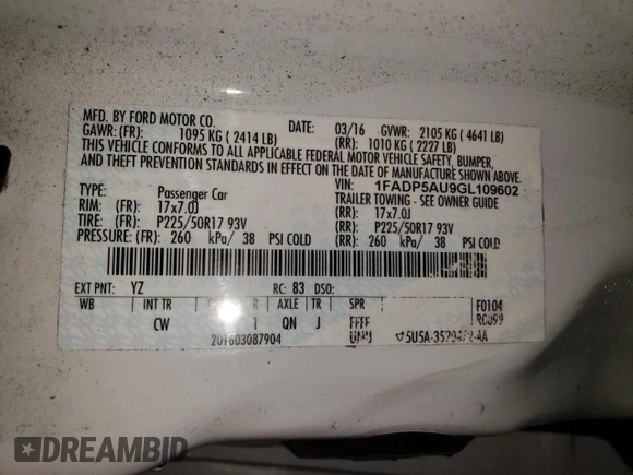 2016 Ford C-Max SE with VIN 1FADP5AU9GL109602, listed as a Copart auction lot 54801645 with 175,219 mi miles and Clean Title. Bid and sale history available at carsss.com. Image 12.