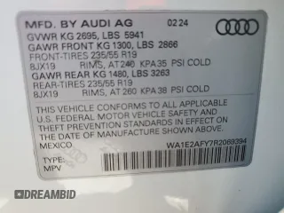 2024 Audi Q5 S line Premium Plus with VIN WA1E2AFY7R2069394, listed as a Copart auction lot 58247535 with 25,433 mi miles and Salvage title. Bid and sale history available at DreamBid. Image 13.