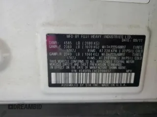 2012 Subaru Outback Limited with VIN 4S4BRBLC0C3208037, listed as a Copart auction lot 57878655 with 193,282 mi miles and Salvage title. Bid and sale history available at DreamBid. Image 12.