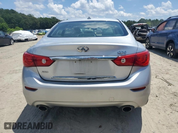 2014 Infiniti Q50 Premium with VIN JN1BV7AR7EM697072, listed as a Copart auction lot 60526535 with 227,626 mi miles and Salvage title. Bid and sale history available at DreamBid. Image 6.