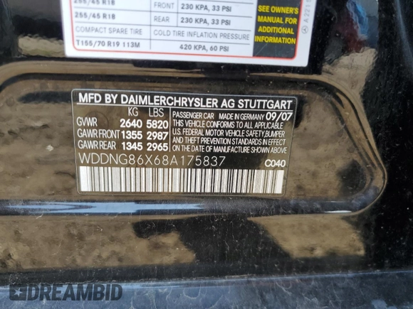 2008 Mercedes-Benz S 550 z VIN WDDNG86X68A175837, wystawiony jako Copart lot #56987915 z przebiegiem 149 855 mil mil oraz Szkoda całkowita • Salvage title. Historia ofert i sprzedaży dostępna na DreamBid. Obrazek 12.