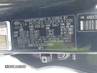 2019 Kia Niro EV EX Premium with VIN KNDCE3LG2K5019941, listed as a IAAI auction lot 41502482 with 70,088 mi miles. Bid and sale history available at carsss.com. Image 9.