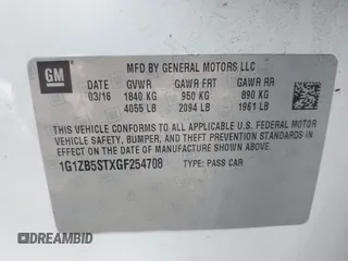 2016 Chevrolet Malibu LS z VIN 1G1ZB5STXGF254708, wystawiony jako IAAI lot #42429173 z przebiegiem 148 944 mil mil oraz . Historia ofert i sprzedaży dostępna na DreamBid. Obrazek 9.