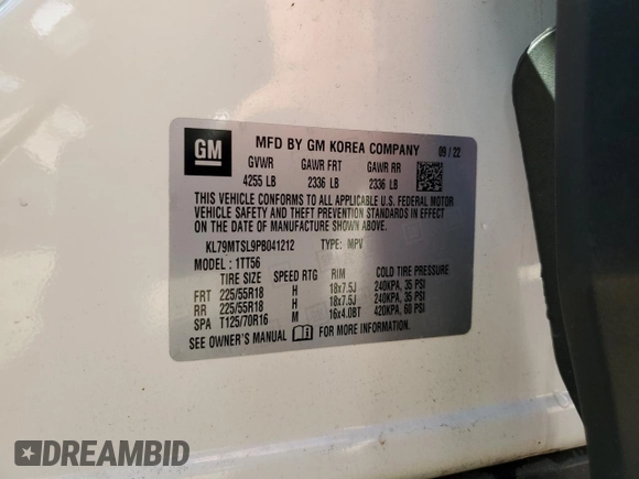 2023 Chevrolet TrailBlazer RS with VIN KL79MTSL9PB041212, listed as a Copart auction lot 50461575 with Not Provided miles and Salvage Title. Bid and sale history available at DreamBid. Image 14.