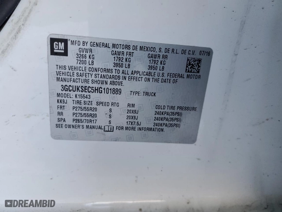 2017 Chevrolet Silverado 1500 LTZ with VIN 3GCUKSEC5HG101889, listed as a Copart auction lot 46186245 with 96,419 mi miles and Salvage Title. Bid and sale history available at carsss.com. Image 12.