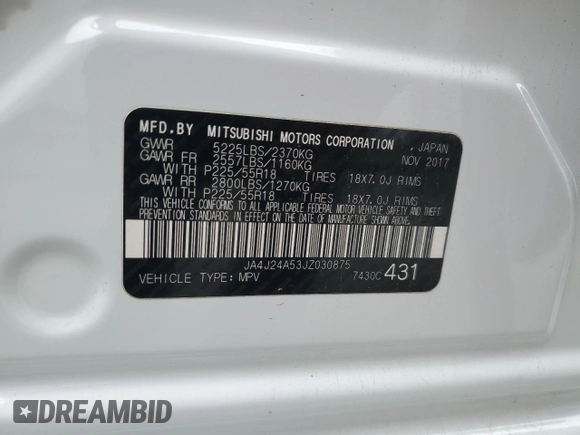 2018 Mitsubishi Outlander SEL with VIN JA4J24A53JZ030875, listed as a Copart auction lot 56703215 with 67,722 mi miles and Clean title. Bid and sale history available at DreamBid. Image 13.